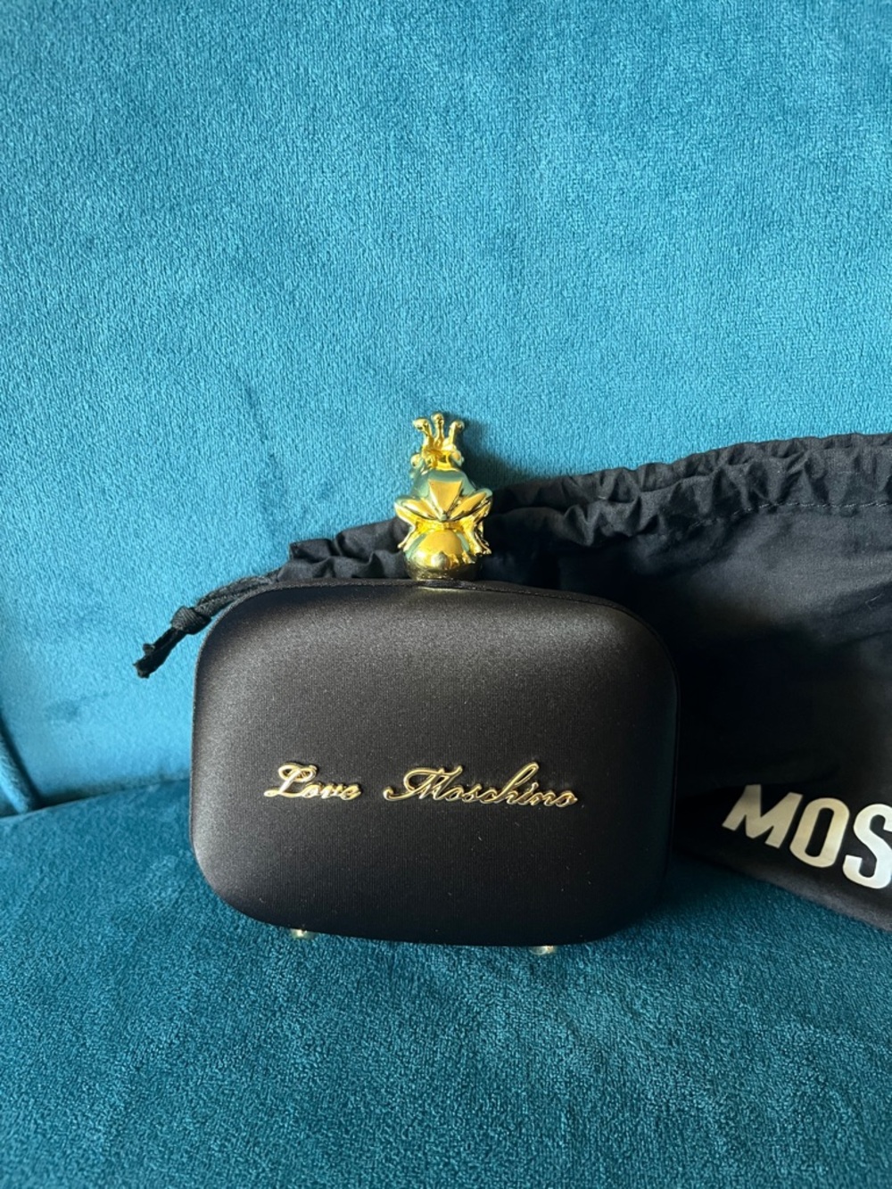 Love Moschino Black Clutch with Gold Frog Detail - Picture 2 of 6